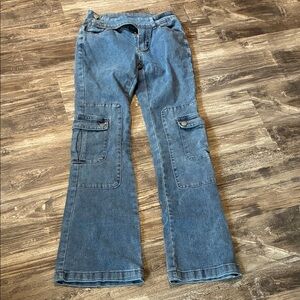 SHEIN Denim Flare Jeans with Cargo Pockets